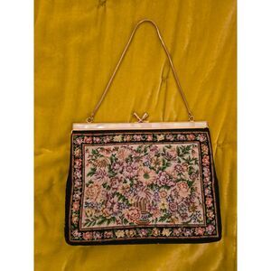 Vintage with tags Handmade 1970's Petite Point Embroidered Handbag